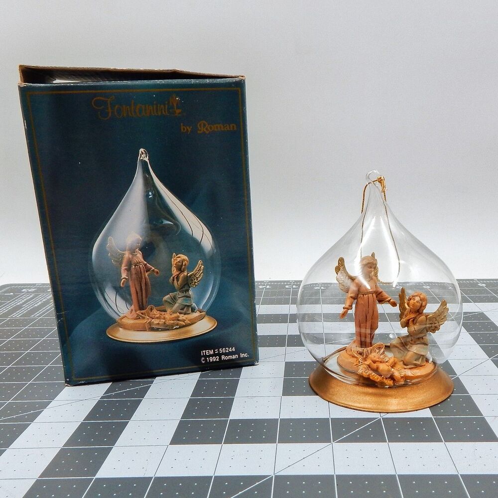 Fontanini Teardrop Angels And Infant Blown Glass Ornament 4-1/2 Inch 1992 Roman
